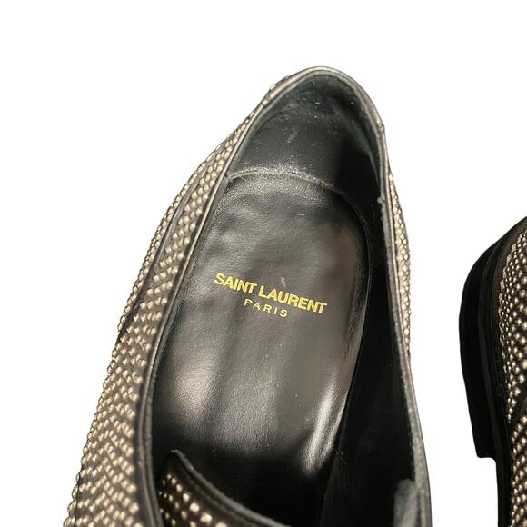 Saint Laurent Paris Black Silver Studded Derby Shoes Mens Size 45 / US 12 main image 4